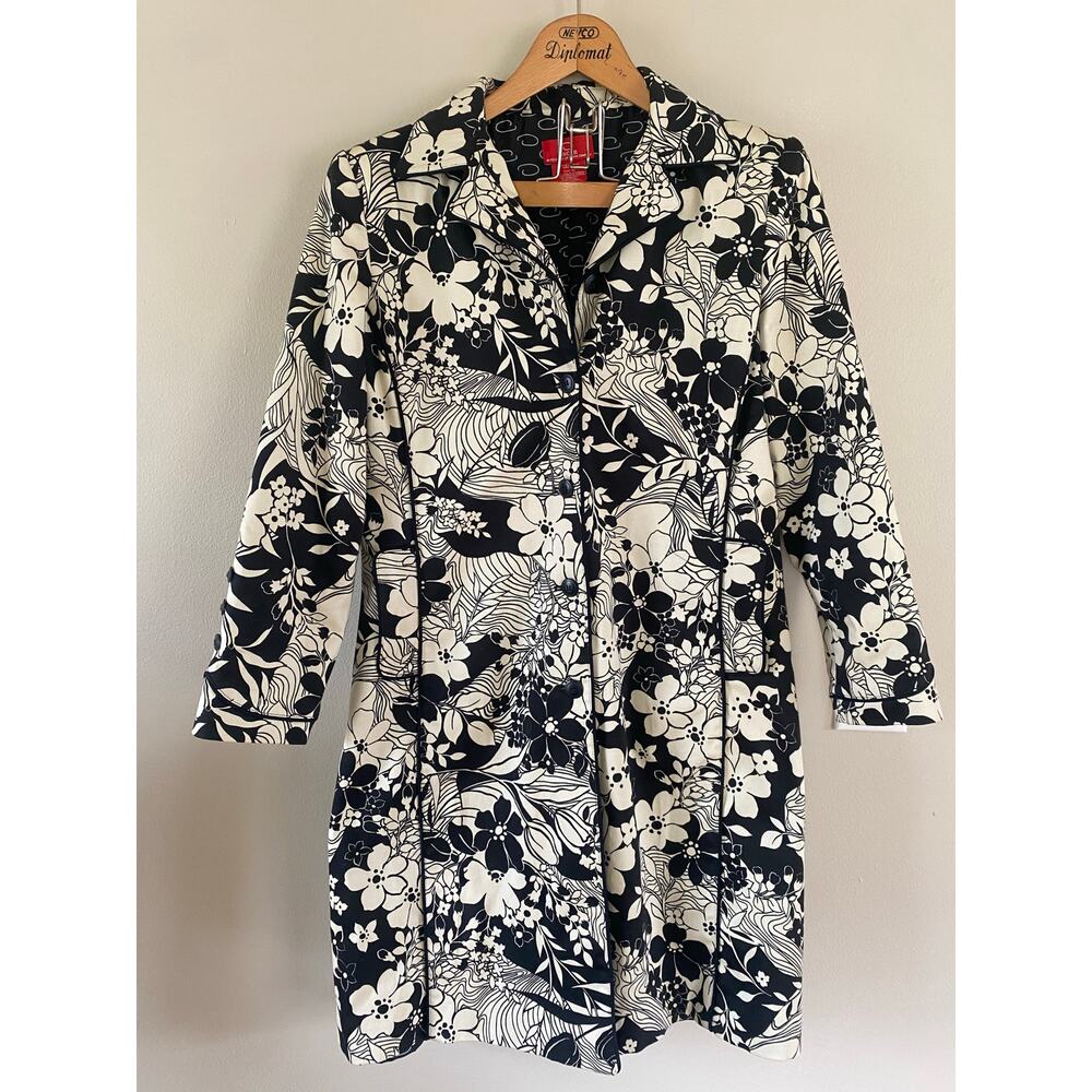 Oscar De La Renta Womens Floral Trench Coat Size 10 Fits 6-8